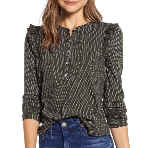 Lucky Brand Tops - ✨Host Pick✨ LUCKY BRAND Dotted Ruffle Henley Shirt